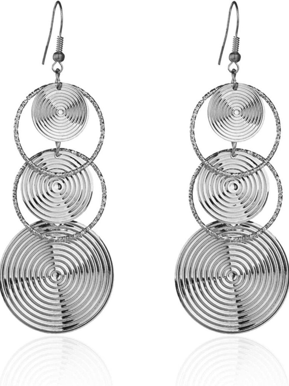 Lightweight Bohemia Geometric 14K Gold Round Disc Triple Long Earrings Dangle Dr